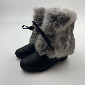 BARNEYS NEW YORK RABBIT FUR LEATHER BOOTS SIZE 36 US 6 Made in Italy EUC